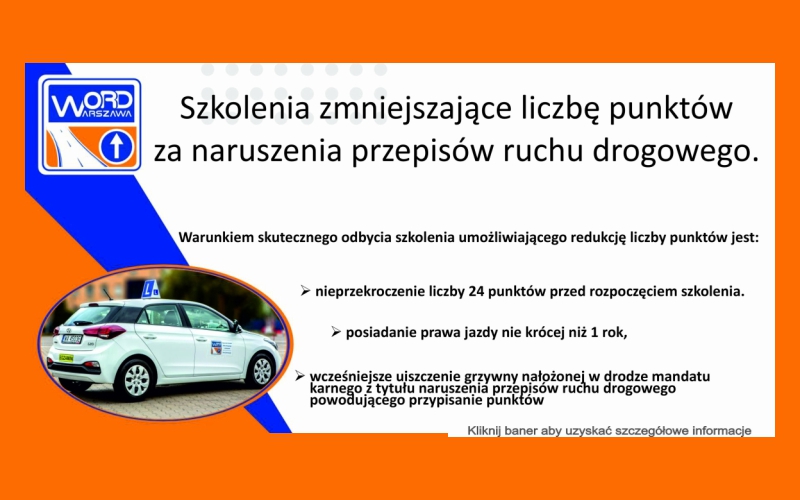 Szkolenie dla kierowców naruszających przepisy ruchu drogowego - 2023